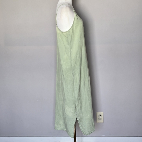 Dolma 100% Linen Light Green Midi Slip Dress Resort Vacation Beachy Tie-Dye S - Picture 10 of 13